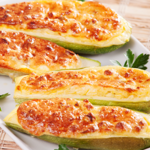 Calabacín relleno gratinado con queso