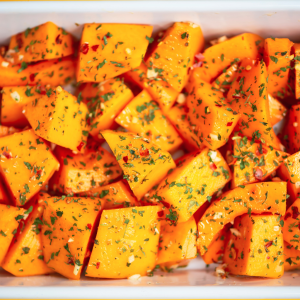 Dados de calabaza al horno con especias