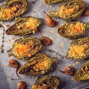 Alcachofas frescas y tiernas gratinas al horno con queso gratinado, receta saludable y deliciosa en DisfrutaOnline