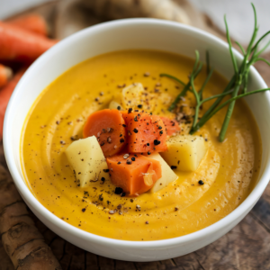 Crema suave de verduras de temporada elaborada con verduras frescas