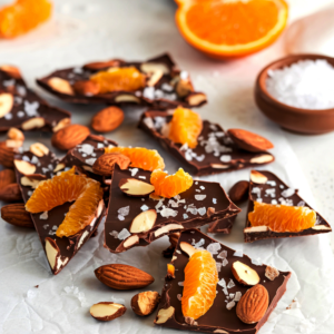 Chocolate negro con gajos de naranja navel campo y almendras tostadas