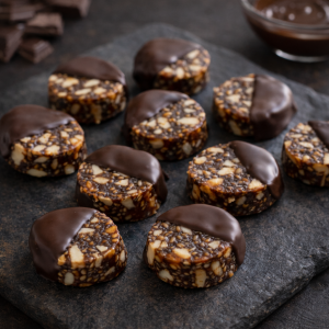 Bocados de pan de higo cubiertos con chocolate negro