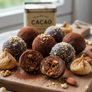 Bolitas energéticas de higos secos con cacao y frutos secos