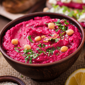 Hummus de remolacha cocida con garbanzos y AOVE